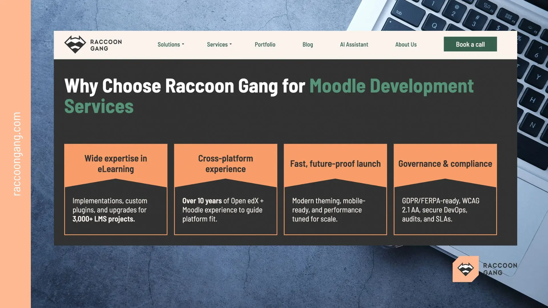 Why choose Raccoon Gang for Moodle development services including custom LMS solutions, integrations, and compliance-ready platforms